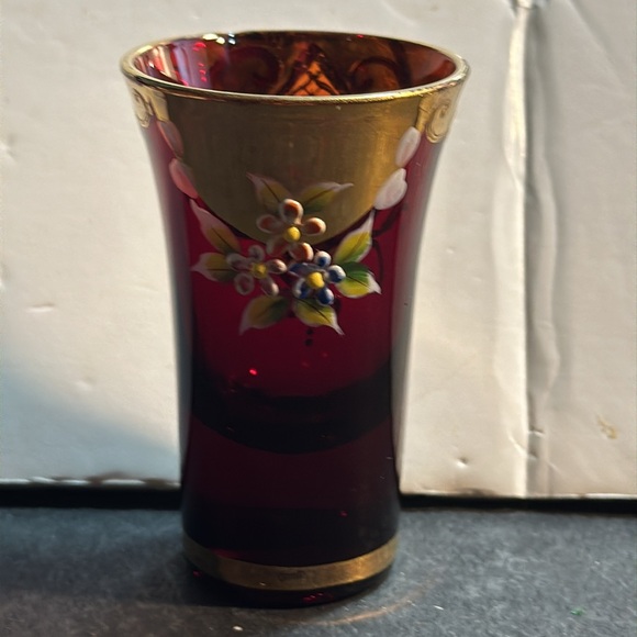 Vintage set of 6 Small Bohemian Venetian Ruby Red And Gold Glasses shot glasses - Picture 5 of 7